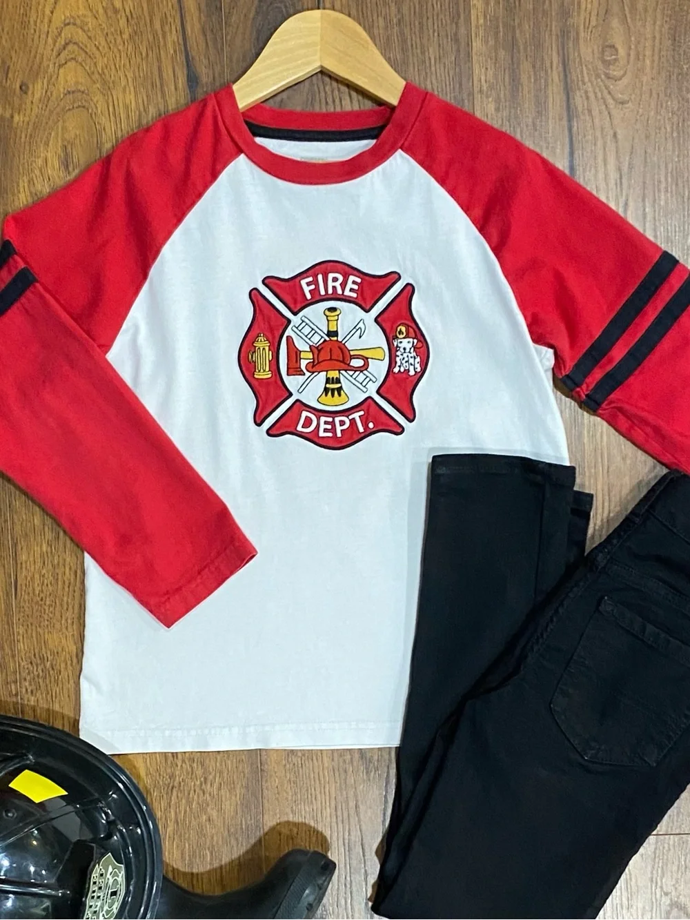 Gymboree Boys ‘Fire Chief’ Red and White Long Sleeve Raglan Shirt Size 7